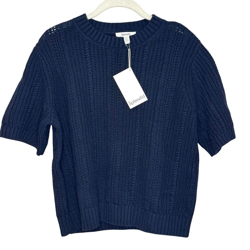 Splendid Lizzie Sweater Size Small NEW  Navy Blue Short Sleeve